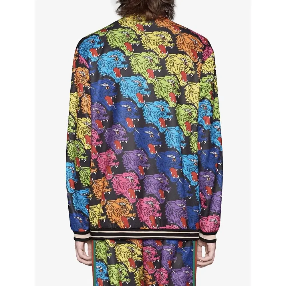 NWT Gucci Rainbow Panther Face Technical Web Striped Jersey Jacket 48/M $2480.00